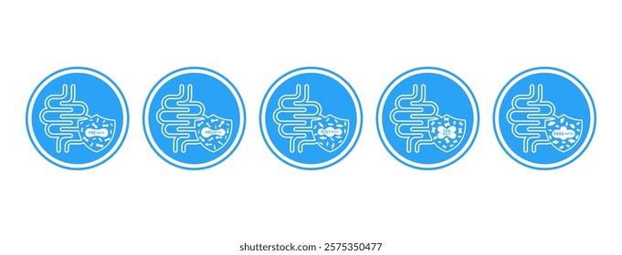 Prebiotic Probiotic Postbiotic Parabiotic Synbiotic product labels on white background. Good bacterial flora for stomach and intestine. Health care immunity support. Banner vector EPS10.