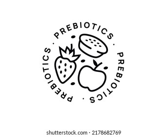 Prebióticos Diseño de vectores de iconos en blanco y negro. Pan, contorno de fruta sobre fondo blanco