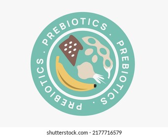 Prebiotics logo design. Bread, Banana, Onion, and Peanut is Healthy nutrition ingredient for prebiotics