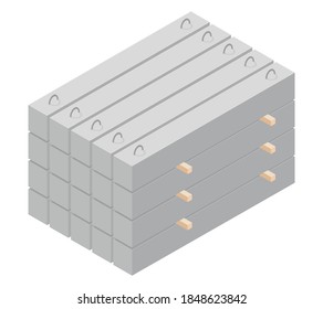 
Betonblock in einem flachen Stil. Beton-Labels, Vektorgrafik einzeln auf weißem Hintergrund. Verstärktes Betonbalkensymbol in isometrischer Ansicht.  Baumaterial