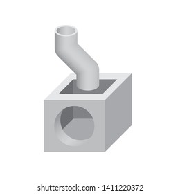 Precast concrete manhole or catch basin vector illustration. Include downsprout for access, cleaning by install in stormwater, rainwater drainage system by connect to sewer pipe, drain gutter. 64x64 p