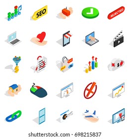 Precaution icons set. Isometric set of 25 precaution vector icons for web isolated on white background