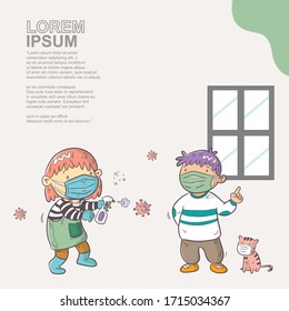 Sicherheitstipps aus Viren, Cartoon-Illustrationen, Junge und Mädchen bleiben zu Hause