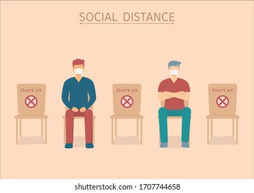 Precautions For The Coronavirus Epidemic Covid-2019.Wear A Mask And Stay Away From People For A Distance Of One Meter.
Illustration About Of  A Seat To Prevent Infection.