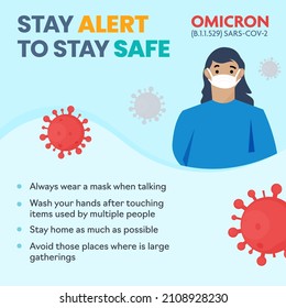 Precautions To Reduce The Spread Of Covid-19 Omicron Variant With Young Girl Wear Safety Mask On Blue Background.
