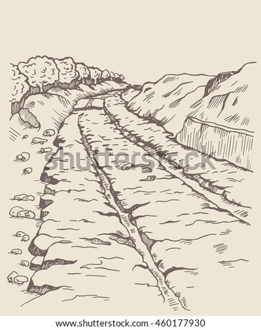 Preceded track, diolkos near Corinth in Ancient Greece. Ancient landmark. The road 6 km long, with deep grooves. They placed a wooden runners greased