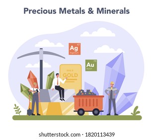 Precios metal and minerals industry. Steel or metal production process. Metallurgy industry, mineral extraction. Global industry classification standard. Vector illustration