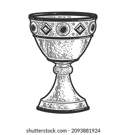 precious antique goblet sketch engraving vector illustration. T-shirt apparel print design. Scratch board imitation. Black and white hand drawn image.