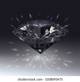 Precious black stone obsidian isolated on dark background. Vector illustration.