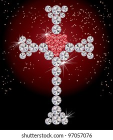 Precious cross with heart, vector illustration