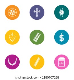 Precious decoration icons set. Flat set of 9 precious decoration vector icons for web isolated on white background