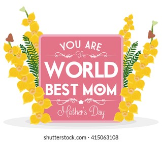 Precious design with orchids and greeting sign for Mother's Day commemoration.