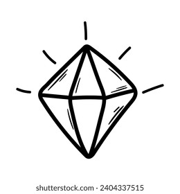 Precious diamond vector icon in doodle style. Symbol in simple design. Cartoon object hand drawn isolated on white background.