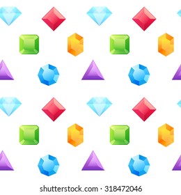 Precious gems seamless pattern with shiny treasures for web backgrounds, print and fabric