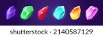 Precious gemstones, color crystal stones. Vector cartoon set of shiny gems, ruby, diamond, amethyst and emerald. Game icons of magic jewel crystals isolated on background