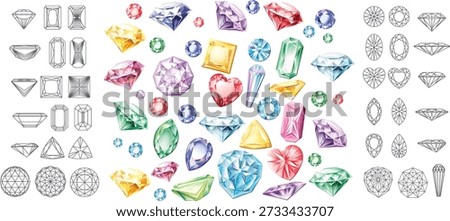 Precious Gemstones and Diamonds Vector Set