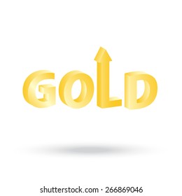 precious Gold value symbol with up arrow indicating increasing price