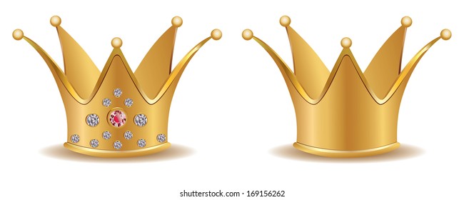 Precious golden crown with diamonds on white background.