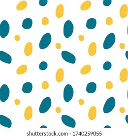 Preciosa textura perfecta hecha a mano. Resumen del ornamento de puntos de polka. manchas azules y amarillas. Ilustración de tinta. Ornamento dibujado a mano para envolver papel.