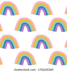 Kostbare handgefertigte nahtlose Textur. Abstrakte Regenbogenverzierung mit farbigen Streifen. Abbildung. Handgezeichnetes Ornament für auf weißem Hintergrund isoliertes Packpapier.