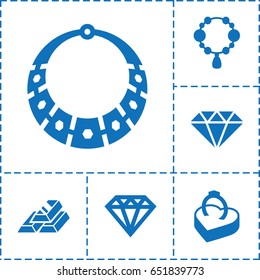 Precious icon. set of 6 precious filled icons such as necklace, diamond, ring in box, gem