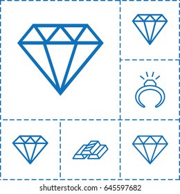 Precious icon. set of 6 precious outline icons such as gem, ring, diamond, diamond
