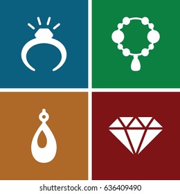 Precious icons set. set of 4 precious filled icons such as ring, necklace, earring