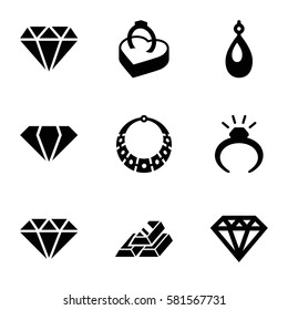 precious icons set. Set of 9 precious filled icons such as gem, ring, diamond, earring, Diamond, ring in box, gold bar