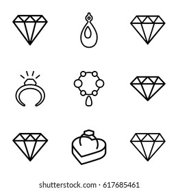 Precious icons set. set of 9 precious outline icons such as gem, ring, necklace, diamond, earring, Diamond