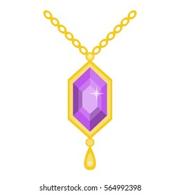 Precious jewelry. Gemstone and gold . Vector illustration of gold jewel. Precious accessory for women. Flat cartoon style