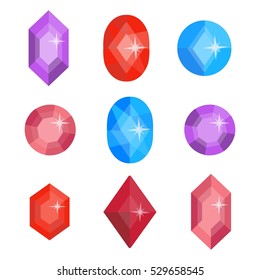 Precious jewelry set. Gemstones collection. Vector illustration. Precious accessories for women. Flat cartoon style