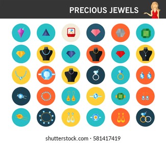 Precious jewels concept flat icons.