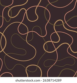 Precious metal chain seamless pattern. Jewelry vector background. Vintage fashion bijou allover print. Retro finery wallpaper.