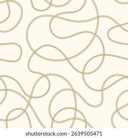 Precious metal chain seamless pattern. Jewelry vector background. Vintage fashion bijou allover print. Retro finery wallpaper.