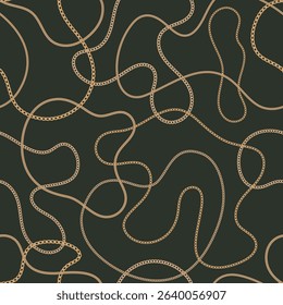 Precious metal chain seamless pattern. Jewelry vector background. Vintage fashion bijou allover print. Retro finery wallpaper.