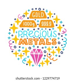 Precious metal investing circle background. Capital expenditure finance business commercial economics concept. Investment handdrawn flat doodle EPS 10 vector illustration. 