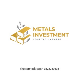 Precious metals investing logo design. Gold bars and stock exchange vector design. Financial growth logotype