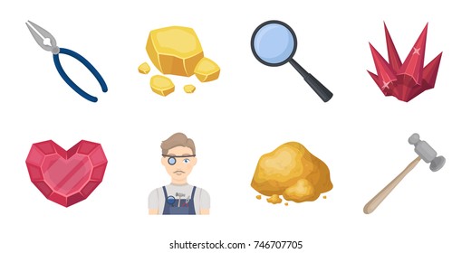 Precious mineral icons in set collection for design. Jewelry and tools vector symbol stock web illustration.