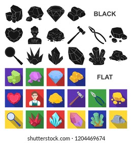 Precious Minerals flat icons in set collection for design. Jeweler and Equipment vector symbol stock web illustration.