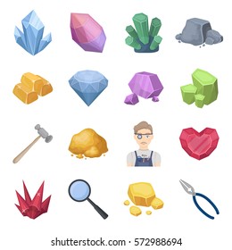 Precious minerals and jeweler set icons in cartoon style. Big collection of precious minerals and jeweler vector symbol stock illustration