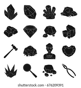 Precious minerals and jeweler set icons in black style. Big collection of precious minerals and jeweler vector symbol stock illustration