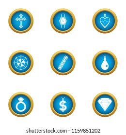 Precious offering icons set. Flat set of 9 precious offering vector icons for web isolated on white background