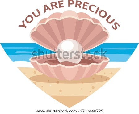 Precious Pearl in Seashell on Beach with Uplifting Message Vector Illustration 