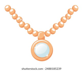 Precioso colgante con perla. Cadena dorada y accesorios brillantes de piedra preciosa nacarada. Icono de joyería. Antiguas Adorno de lujo. Ilustración vectorial