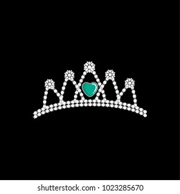 The precious queen's crown is made of platinum and decorated with emerald heart.