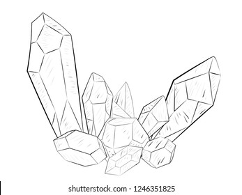 Precious rock crystals collection in different shapes on white background.