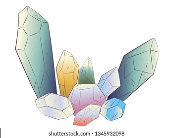 Precious rock crystals collection in different shapes on white background.