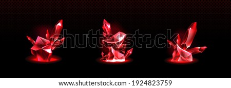 Precious ruby stones, shiny red crystals isolated on transparent background. Vector realistic set of 3d gemstones different shapes, rock minerals, geology crystals