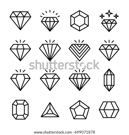Precious Stone Line Vector Icons Set