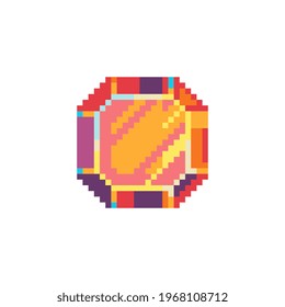 Precioso estilo de arte de píxeles de piedra. Hermosa joya. Icono de diamante. Diseño de punto. Logo de la tienda de joyas. Sprite de 8 bits. Ilustración vectorial aislada. Activos de juego.